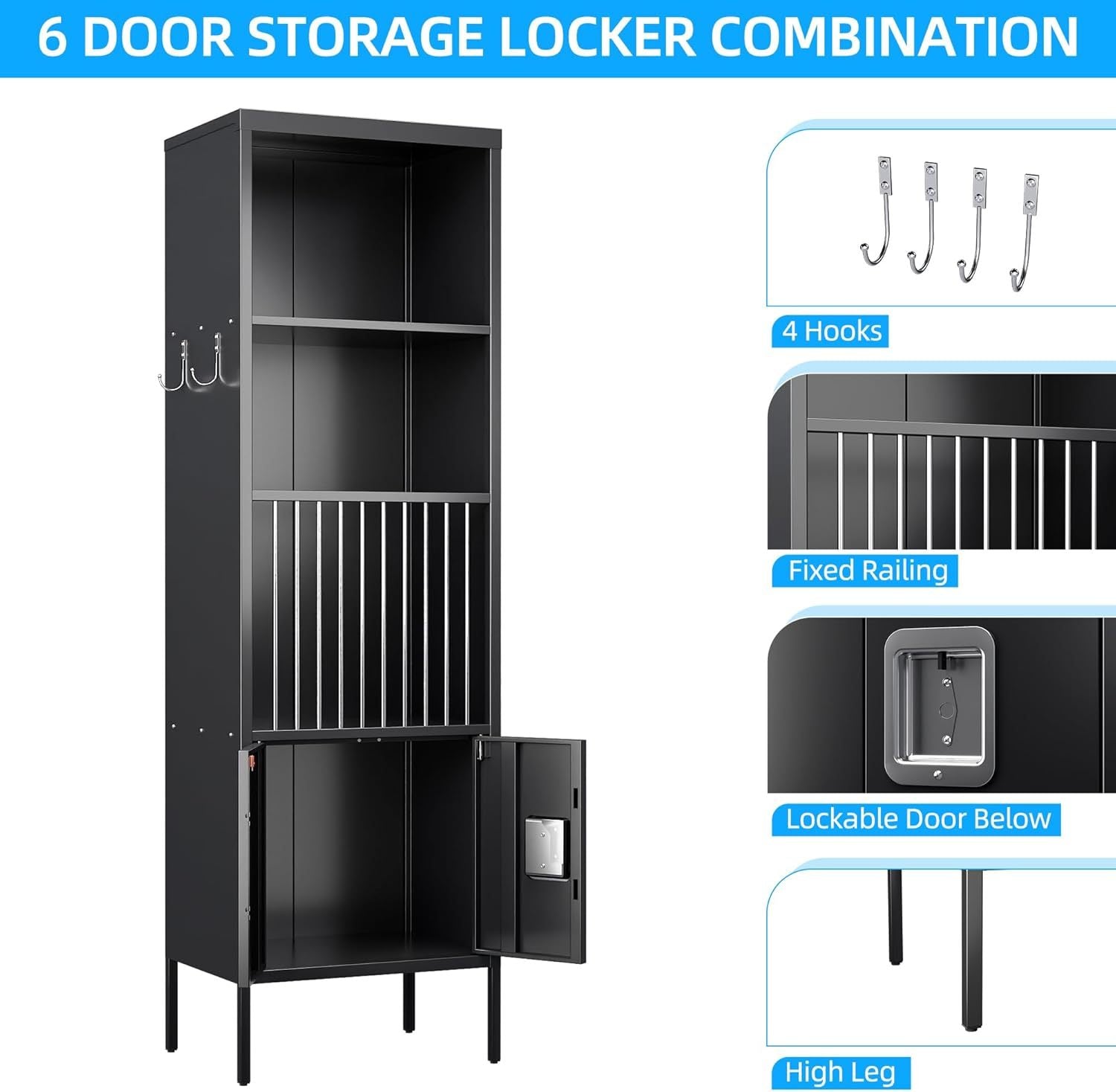 Metal Sports Fence Locker Is Suitable For School,Storage Locker With Hooks & Lock Door,Storage Sports Equipment For Gym, Ball Park,Stadium,Garage,Assembly Required,Black