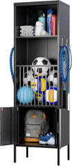 Metal Sports Fence Locker Is Suitable For School,Storage Locker With Hooks & Lock Door,Storage Sports Equipment For Gym, Ball Park,Stadium,Garage,Assembly Required,Black