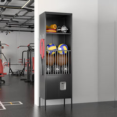 Metal Sports Fence Locker Is Suitable For School,Storage Locker With Hooks & Lock Door,Storage Sports Equipment For Gym, Ball Park,Stadium,Garage,Assembly Required,Black